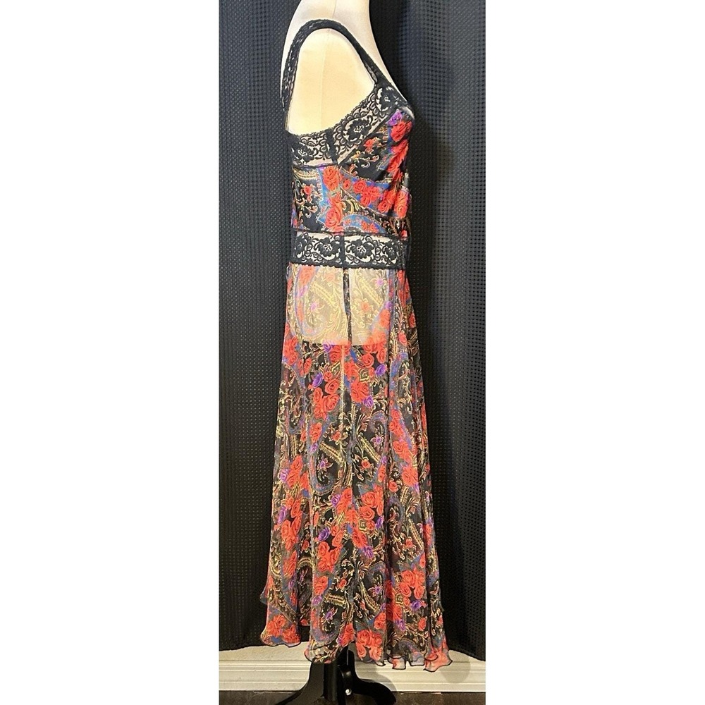 Vtg Victorias Secret ? 1990s Satin & Sheer Chiffon Floral Paisley Lace Maxi Slip - Picture 5 of 6